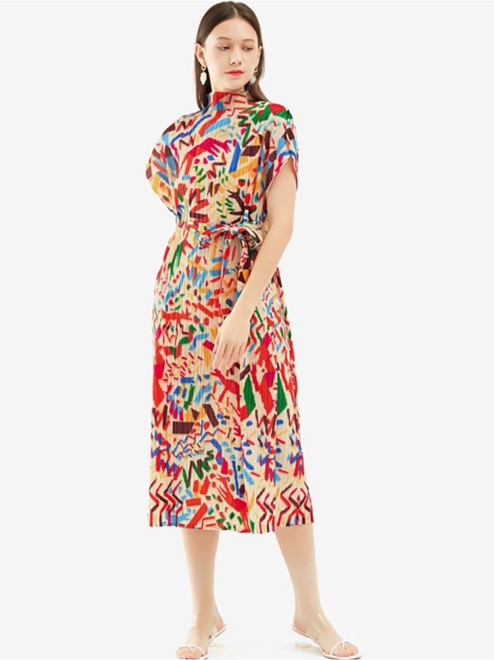 Kelly Obi Multicolor Abstract Print Midi Dress